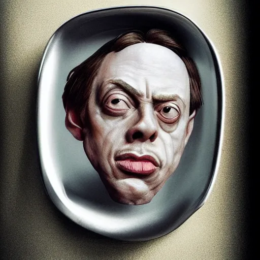 Image similar to A spoon that lies on a kitchen counter has the face of Steve buscemi, highly_detailed!!, Highly_detailed_face!!!, artstation, concept art, sharp focus, illustration, art by Leonardo da Vinci and Michelangelo and Botticelli