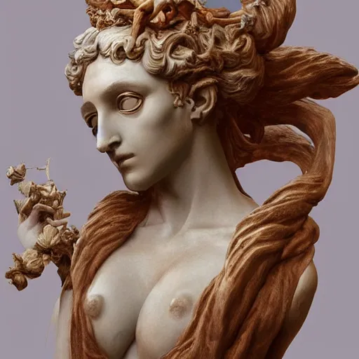 Image similar to sculpture of persephone, goddess of the underworld, made by michelangelo, art station, concept art