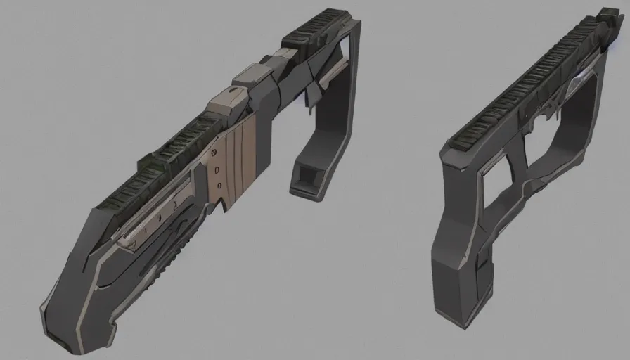 Prompt: a side view of futuristic smg gun design