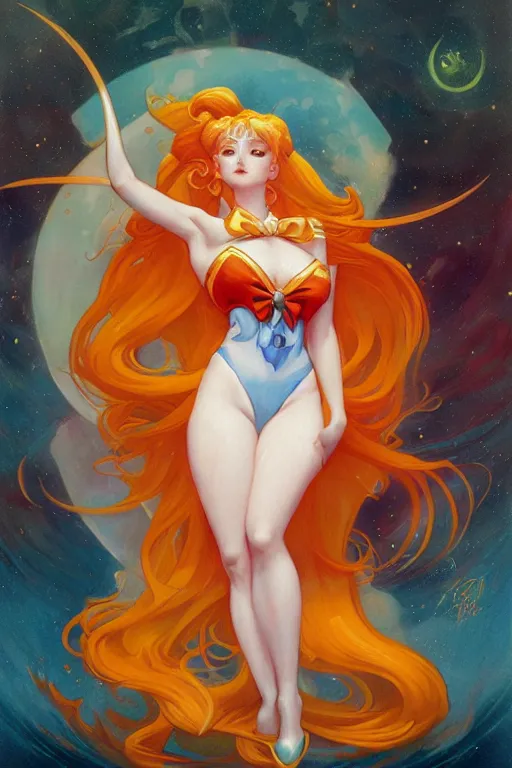 Image similar to Sailor Venus by Peter Mohrbacher in the style of Gaston Bussière, Art Nouveau