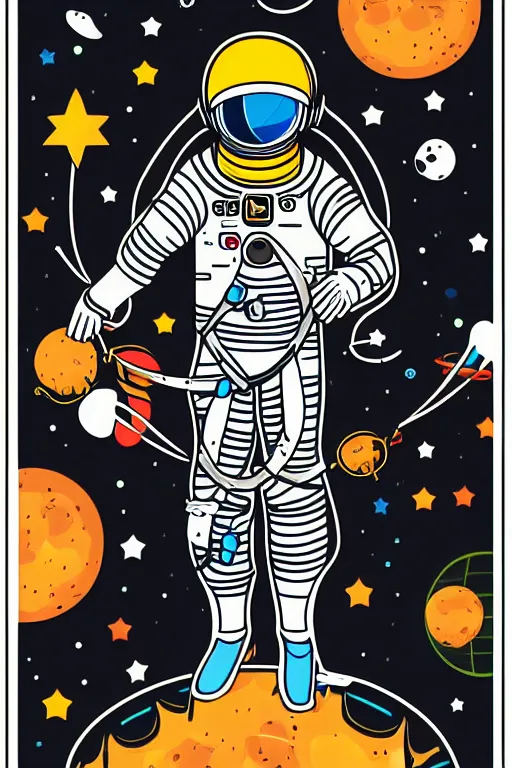 Image similar to A portrait of a skeleton as an astronaut, sticker, colorful, illustration, highly detailed, smooth and clean vector curves, no jagged lines, vector art, smooth