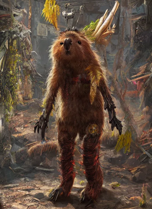 Image similar to detailed full body concept art illustration oil painting of an anthropomorphic capybara zombie in full intricate clothing, biomutant, dystopian, ultra detailed, digital art, octane render