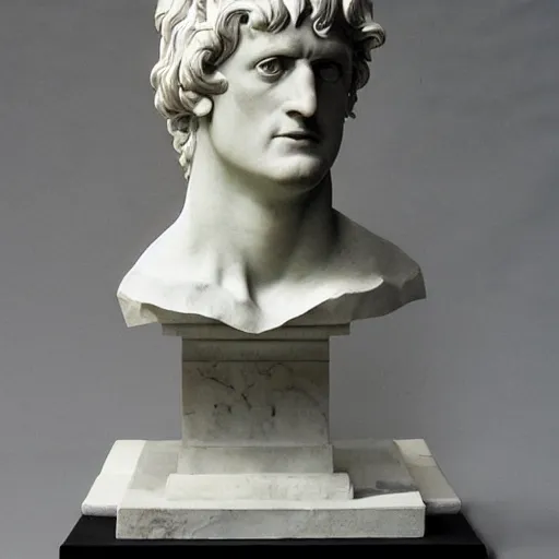 Image similar to a sculpture by canova with the likeness of rutger hauer wrapped in snakes