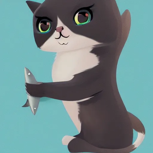 Prompt: cute cat with shark tail, smooth, artstation, digital illustration