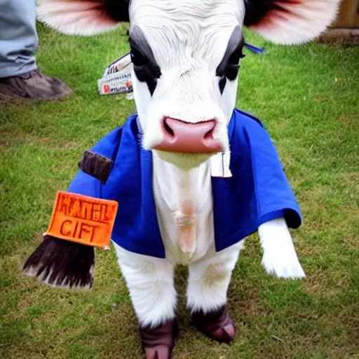 Image similar to cute calf dressed as an inmate