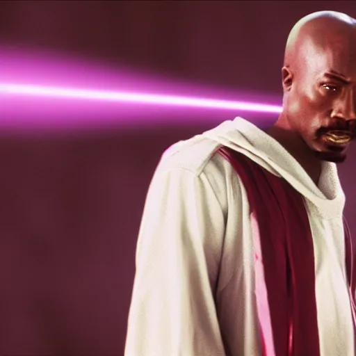 Image similar to Tupac Shakur as Mace Windu, highly detailed, 8k, movie still, high contrast