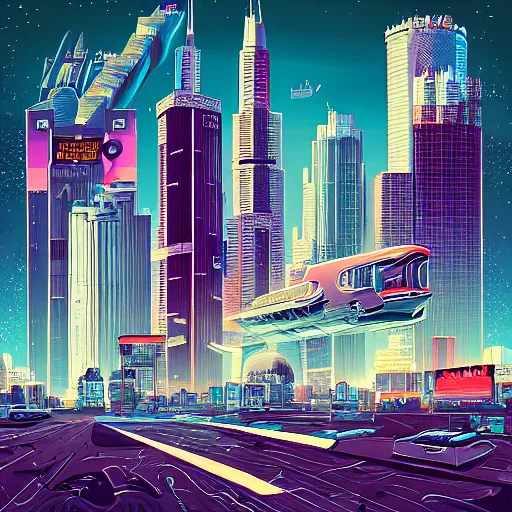 Image similar to retrofuturistic cityscape by Daarken