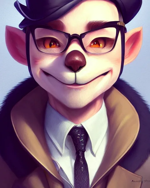 Image similar to character concept art of a cute male anthropomorphic furry detective | | adorable, key visual, realistic shaded perfect face, tufted softly, fine details by stanley artgerm lau, wlop, rossdraws, james jean, andrei riabovitchev, marc simonetti, and sakimichan, trending on weasyl