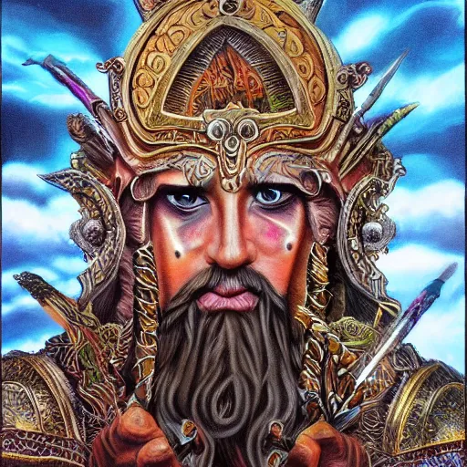 Prompt: battle between gods of all religions, airbrush painting, illustration, intricate detail, award winning work,