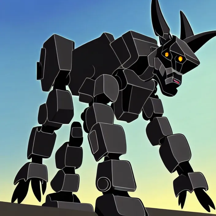 Prompt: evil mecha donkey is heroically looking into the camera blurry background 2 d digital vector art highly realistic highly detailed medium shot low angle dramatic lighting cinematic