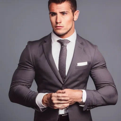 Image similar to highly detailed photo of a handsome, muscular man in a suit