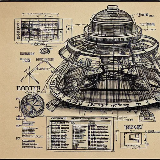 Prompt: blueprint of a time machine, detailed