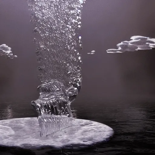 Image similar to floating water, cinematic lighting, epic composition, highly detailed