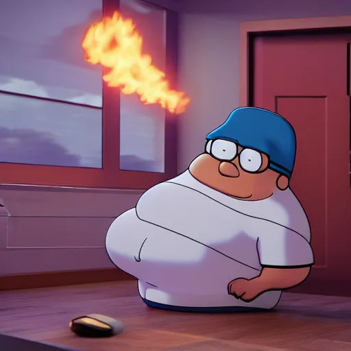 Image similar to peter griffin beating brian from family guy, hyperrealism, octane render, 8 k, high resolution