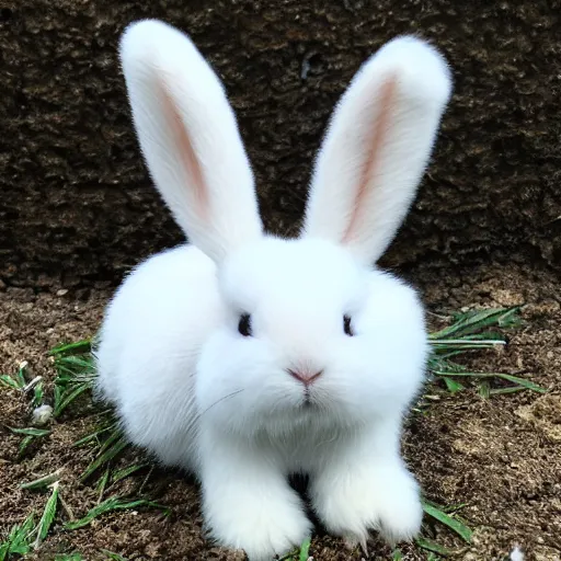 Prompt: an adorable cubic bunny creature with heart patters on its fur