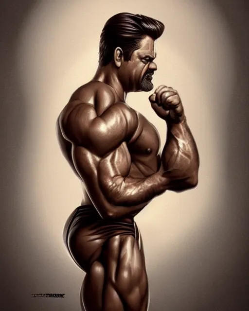 Prompt: gigachad ron swanson bodybuilder in final fight office by ilya kuvshinov, ernest khalimov body by krista sudmalis, fantasy character portrait, hyper realistic, intricate, elegent, highly detailed, digital painting, concept art, smooth, sharp, focus, illustration, art by artgerm and greg rutkowski and alphonse mucha, artstation