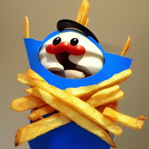 Prompt: [ a french fry chip ] shaped like stephen fry as a pixar character hybrid intercross mix