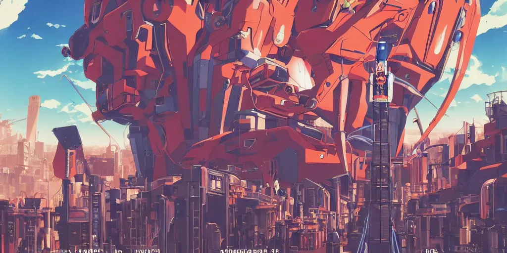 Image similar to Evangelion Movie poster, 3D anime, Arcane Style, Retropunk, Steampunk, high resolution, clock tower inside iron and machines, side scrolling, Rule of Thirds, 4K, Retrofuturism, Studio Ghibli, Simon Stålenhag