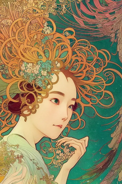 Prompt: a beautiful hyperdetailed character design 4 k wallpaper illustration of phoenix, victo ngai style, alfons mucha ， from china, style of studio ghibli, chinese style