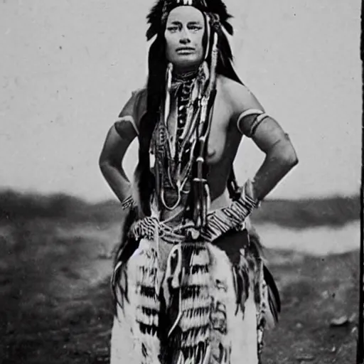 Prompt: margot robbie as a native american in the 1 8 0 0 s, photograph