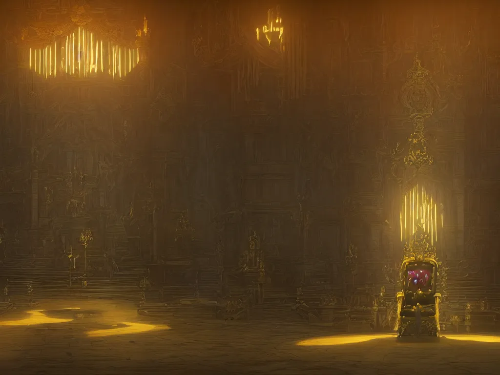 Prompt: scene of throne room where a computer mouse stands tall becomes the king of ordinary mice and puts on the crown, sharp focus, cinematic lighting, unreal engine 5, neon version of style jim burns