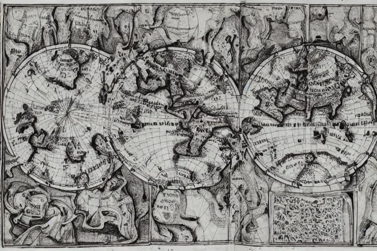 Image similar to intricate detailed ancient map of the regions of hell and the dimensions of the damned, technical cartography with annotations and notes in the margins