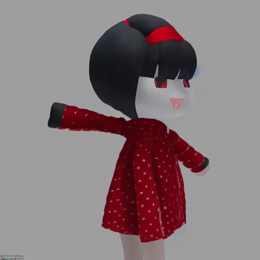 Prompt: cute fumo plush of a girl with a distinctive character silhouette, red squares on black, cel shaded pbr, vray