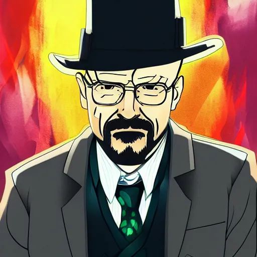 Prompt: Walter white breaking bad, anime key visual, pixiv, anime