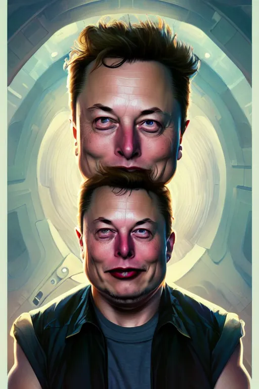 Image similar to elon musk as rick sanzhez from rick and morty, realistic portrait, symmetrical, highly detailed, digital painting, artstation, concept art, smooth, sharp focus, illustration, cinematic lighting, art by artgerm and greg rutkowski and alphonse mucha