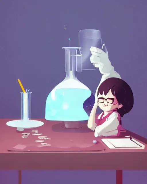 Image similar to a little girl is doing a science experiment. clean cel shaded vector art. minimalist illustration art by lois van baarle, artgerm, helen huang by makoto shinkai and ilya kuvshinov, rossdraws