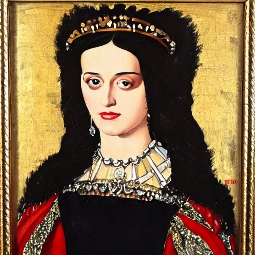 Prompt: painting of queen katy perry, medieval, oil painting, museum, portrait