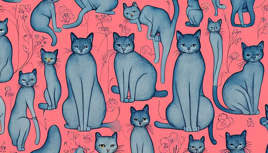 Image similar to artwork of really tall sitting cats by james jean, thick brush, 4 k resolution, floral background