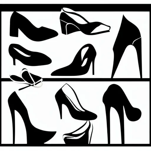 Image similar to Set of different woman platform shoe silhouettes, vector art. black white,