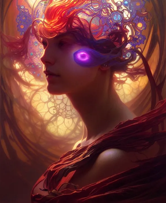 Image similar to a whirlwind of souls ushing inside the metaverse, half body, glowin eyes, d d, fantasy, intricate, elegant, highly detailed, colorful, vivid color, digital painting, artstation, concept art, art by artgerm and greg rutkowski and alphonse mucha and ruan jia