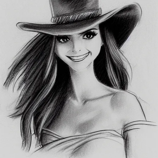 Image similar to milt kahl pencil sketch of victoria justice with a cowboy hat