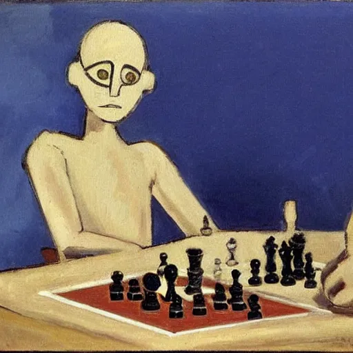 Image similar to An oil painting by Matisse of a humanoid robot playing chess