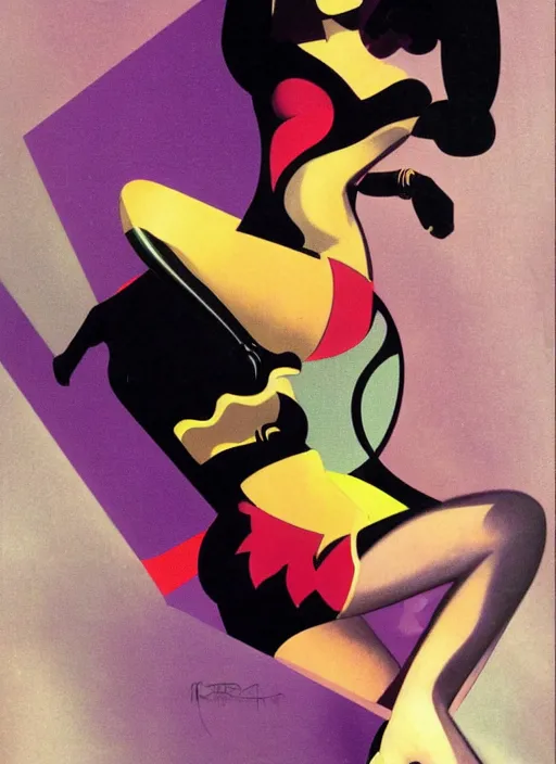 Image similar to laser girl pinup, by rolf armstrong, cubist synthwave