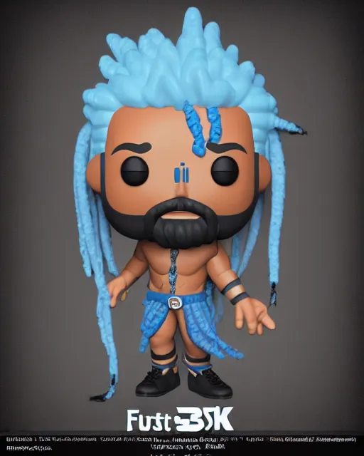 Prompt: full body 3 d render of a blue genasi bearded with black dreadlocks as a funko pop!, studio lighting, d & d water priest, genasi with blue skin, grey background, no shadow, blender, trending on artstation, 8 k, highly detailed