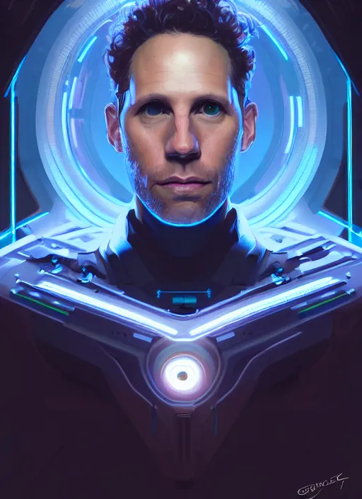 Image similar to symmetry! portrait of glenn howerton, sci - fi, tech wear, glowing lights!! intricate, elegant, highly detailed, digital painting, artstation, concept art, smooth, sharp focus, illustration, art by artgerm and greg rutkowski and alphonse mucha