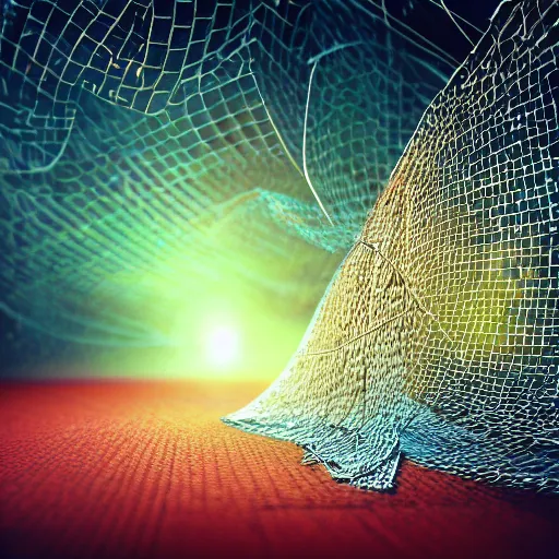 Image similar to A net trap in cyberspace , closeup shot, diffuse lighting, fantasy, intricate, elegant, highly detailed, dreamlike, digital painting, illustration, smooth, sharp focus