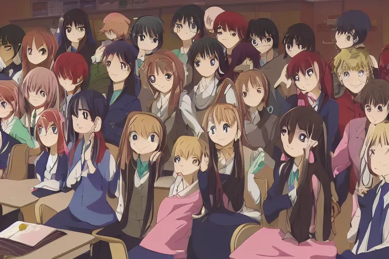 a beautiful picture of people in classroom, anime,, Stable Diffusion