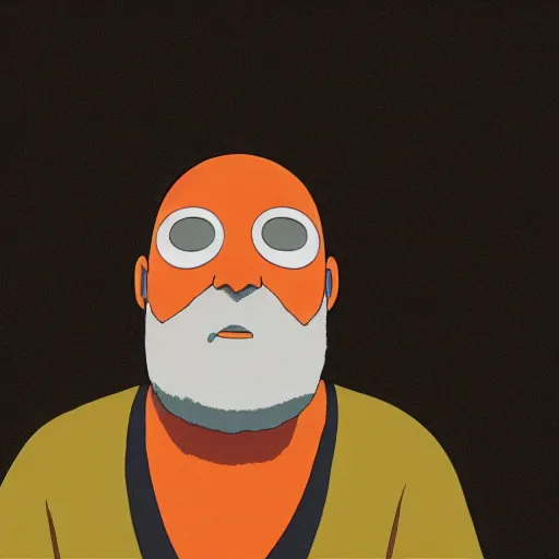 Image similar to bald man with a bright orange beard by studio ghibli, cinema still, 4 k