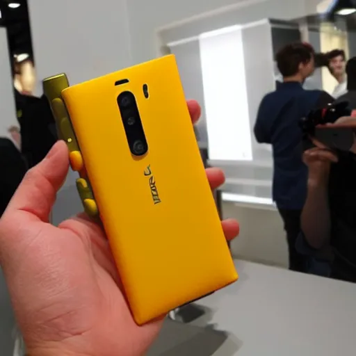 Prompt: a yellow nokia lumia but it's a folding phone