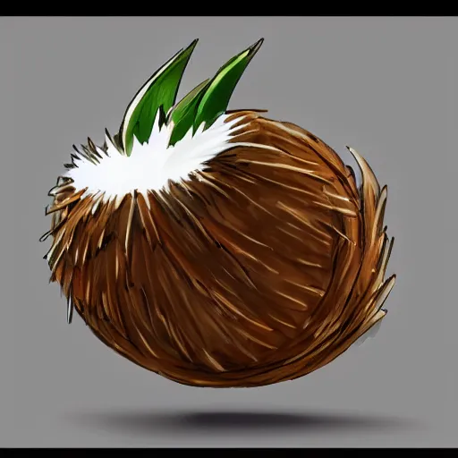 Prompt: A pokemon that looks like a coconut, which splits in half into wings,Trending on art station. Unreal engine.