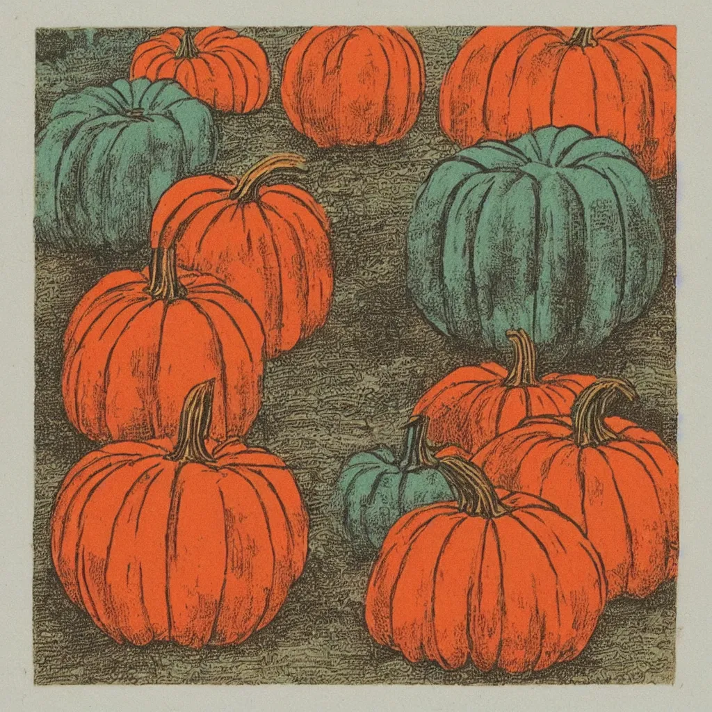 Image similar to vintage risograph of one pumpkin