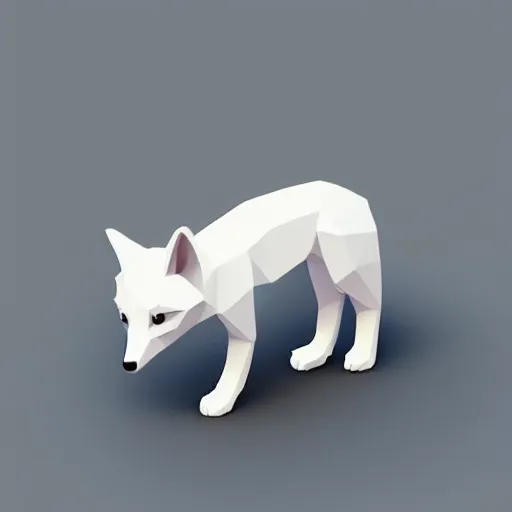 Prompt: Low polygon render of a white fox on a white background, isometric 3d, ultra HD - n 9