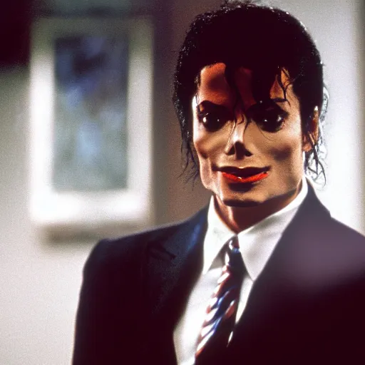 Image similar to michael jackson as the american psycho, cinematic still