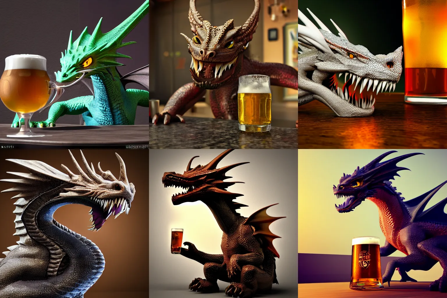 Prompt: a hyper realistic dragon drinking a beer, 3D Render, 4k 8k, realistic,