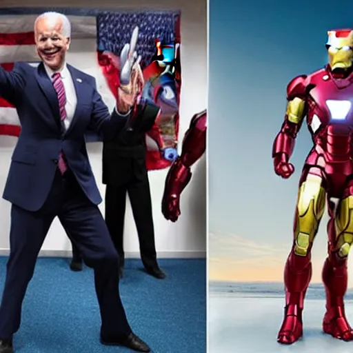 Prompt: joe biden as iron man, award winning photograph