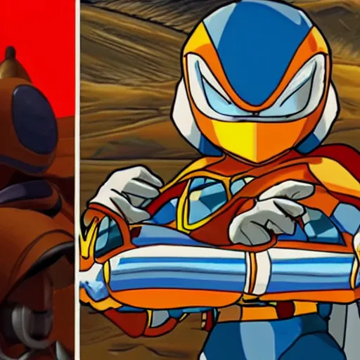 Image similar to a still of from the movie lawrence of arabia crossover with the game mega man x